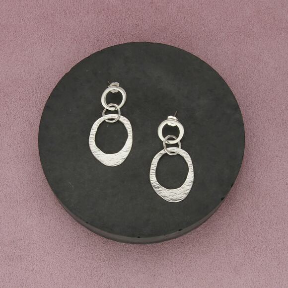 sterling silver textured ring dangle post earrings - Picture 1 of 3